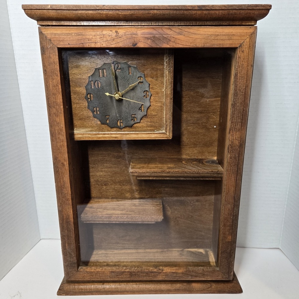 VTG WOOD WALL DISPLAY CASE TRINKET SHELF‎ GLASS DOOR CURIO CABINET Cottagecore